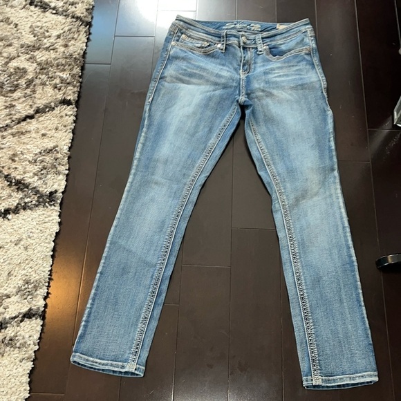 SEVEN7 Slim Straight Heavy Stitched Blue Jeans Size 12 Raised embossed pockets - Picture 1 of 10